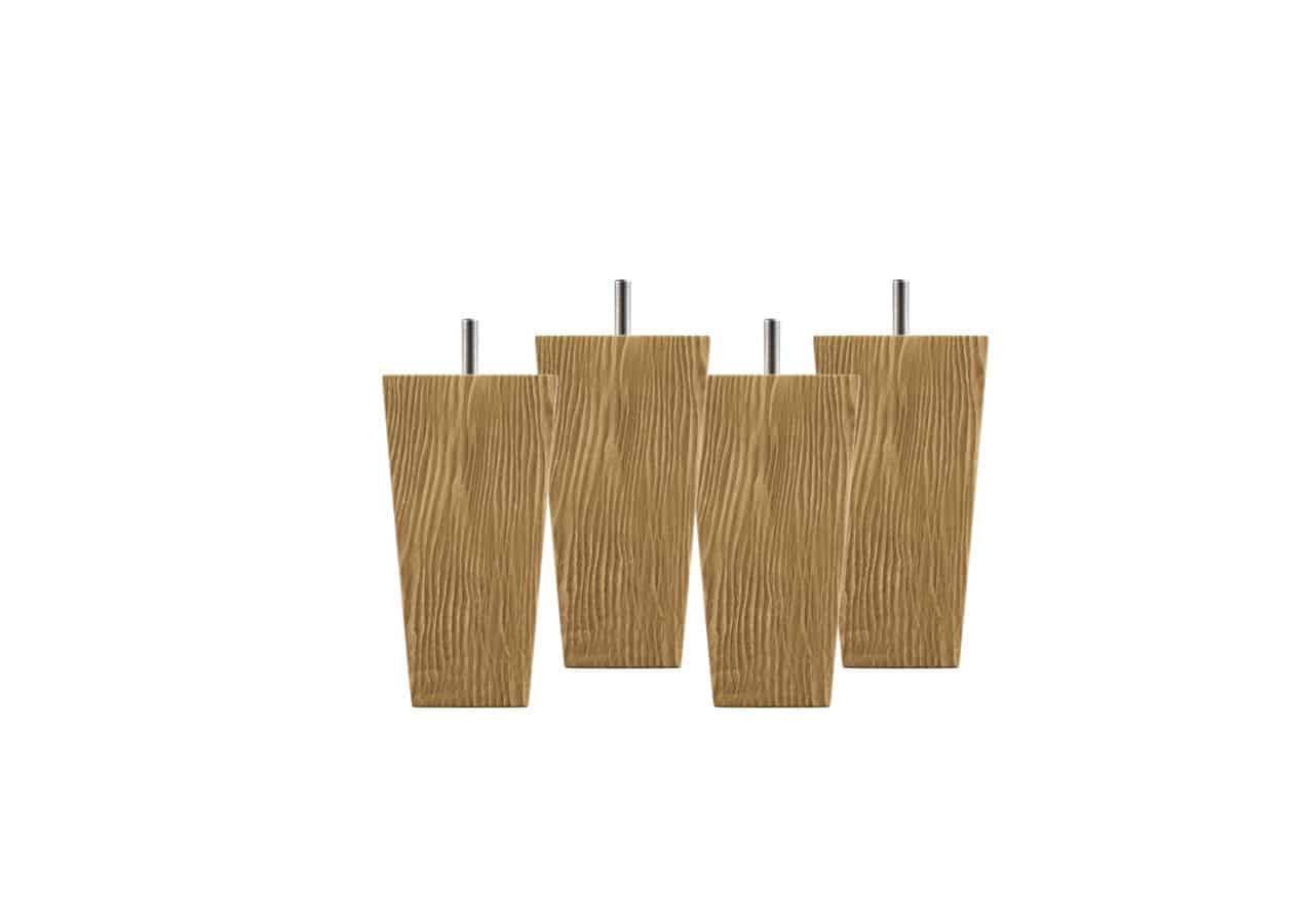 4pcs-legs-oiledoak-12cm Light green wooden posts for bed frames and furniture manufacturing.